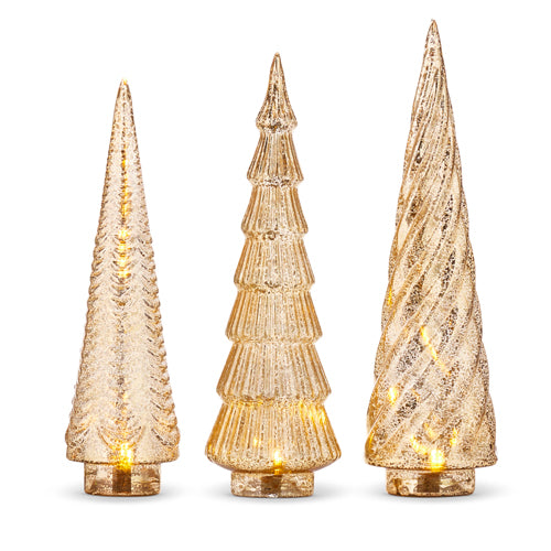 Gold Mercury Glass Lighted Trees